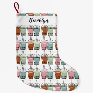 Bubble tea cartoon illustration small christmas stocking