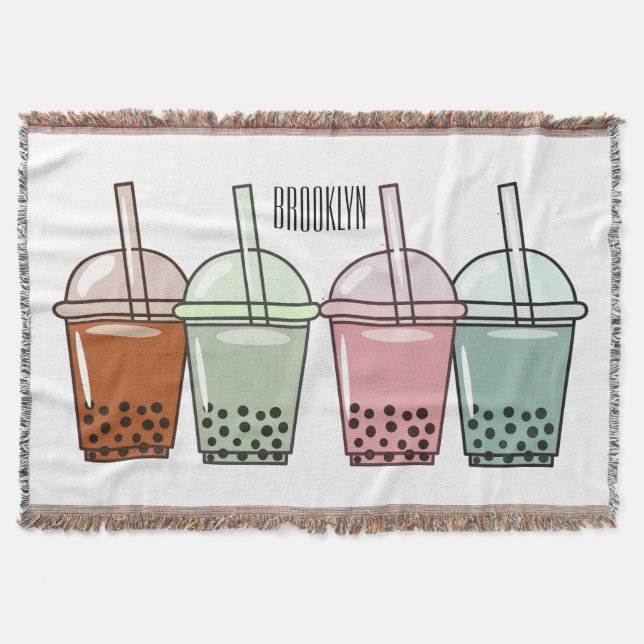 Bubble tea cartoon illustration throw blanket (Front)