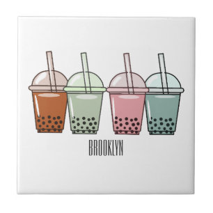 Bubble tea cartoon illustration tile