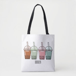 Bubble tea cartoon illustration tote bag