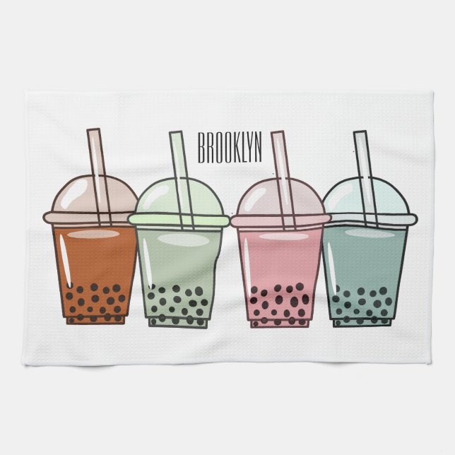 Bubble tea cartoon illustration  towel (Horizontal)