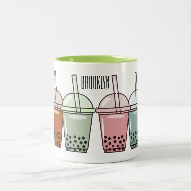 Bubble tea cartoon illustration  Two-Tone coffee mug (Center)