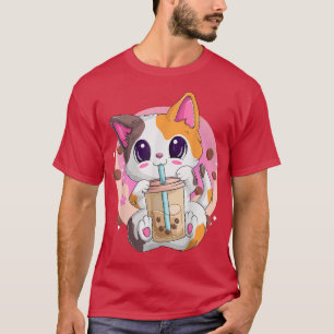 Bubble Tea Cat Anime Shirts For Women, Kawaii Neko