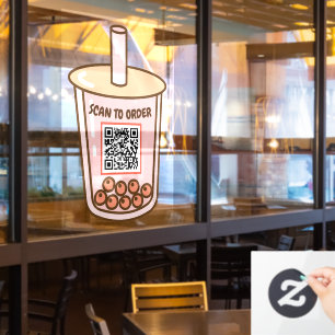 Bubble Tea Contactless Scan QR Code Menu Window Cling