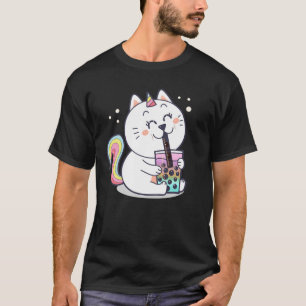Bubble Tea, Cute Kawaii Unicorn Cat, Japanese Rain T-Shirt