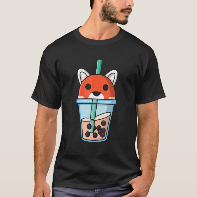 Bubble Tea Fox Boba Pearls Sweet Red Panda Girl T-Shirt (Front)