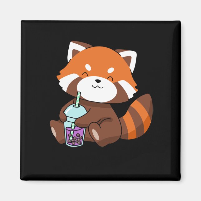 Bubble Tea Gift Girl Red Panda Boba Tea Bubble Tea Magnet (Front)