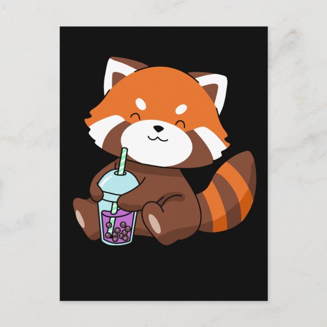 Bubble Tea Gift Girl Red Panda Boba Tea Bubble Tea Postcard (Front)