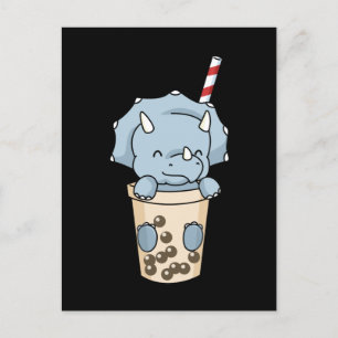 Bubble Tea Gift Kids Triceratops Boba Tea Dinosaur Postcard