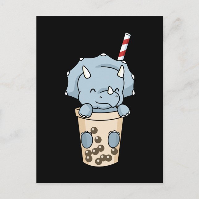 Bubble Tea Gift Kids Triceratops Boba Tea Dinosaur Postcard (Front)
