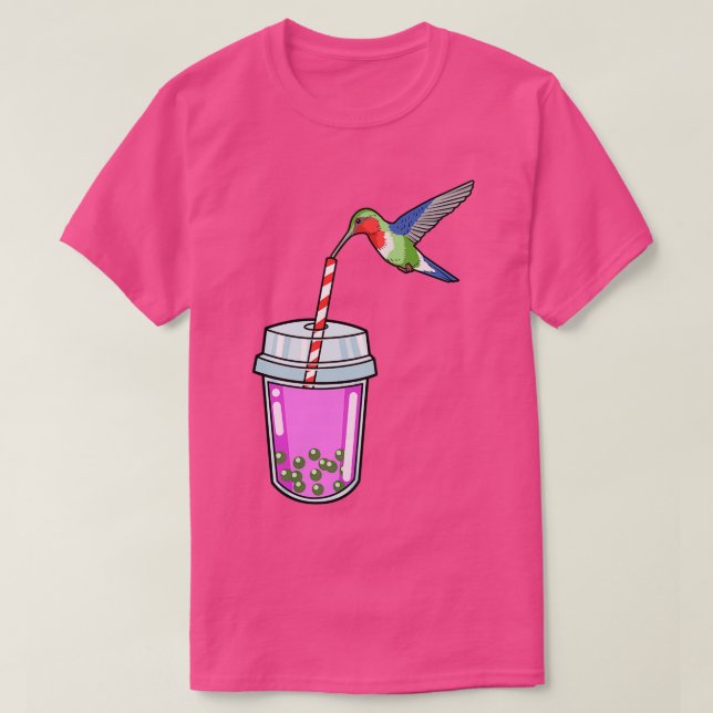 Bubble Tea Gift Women Bird Pink Boba Tea Gift Humm T-Shirt (Design Front)
