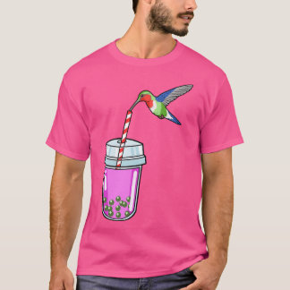 Bubble Tea Gift Women Bird Pink Boba Tea Gift Humm T-Shirt