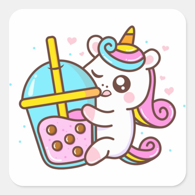 Bubble Tea Loving Unicorn Sticker (Front)
