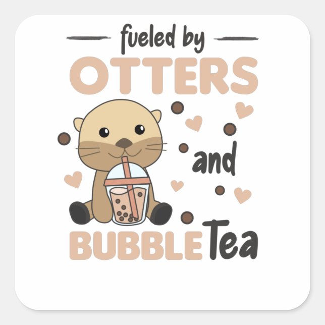 Bubble Tea Otter Chocolate Sweet Animals Boba Square Sticker (Front)