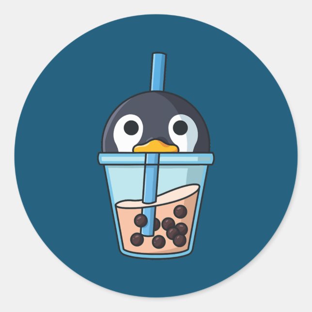 Bubble tea Penguin boba pearls sweet Penguins Classic Round Sticker (Front)