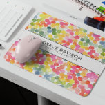 Bubble Tea Rainbow Pink Orange Green Cute Mouse Mat<br><div class="desc">Brilliant and Bright,  eye-catching and feminine watercolor circle themed mousepad d featuring a pattern inspired by the delightful world of bubble tea,  incorporating warm and vibrant colours of green,  orange,  pink,  yellow,  and blue. with two line of custom text</div>