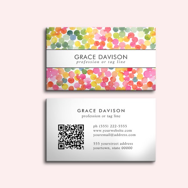Bubble Tea Rainbow Pink Orange Green QR CODE Business Card (Creator Uploaded)