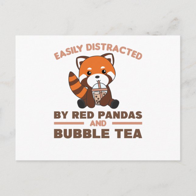 Bubble Tea Red Panda Chocolate Cute Animals Boba Postcard (Front)