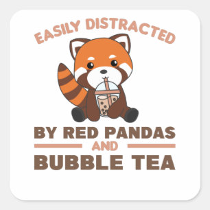 Bubble Tea Red Panda Chocolate Cute Animals Boba Square Sticker