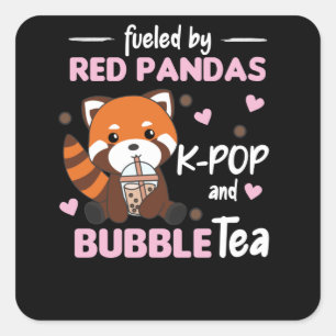 Bubble Tea Red Panda Chocolate Cute Animals Boba Square Sticker
