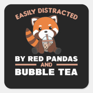 Bubble Tea Red Panda Chocolate Cute Animals Boba Square Sticker