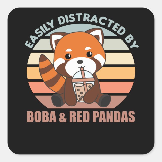 Bubble Tea Red Panda Chocolate Cute Animals Boba Square Sticker (Front)