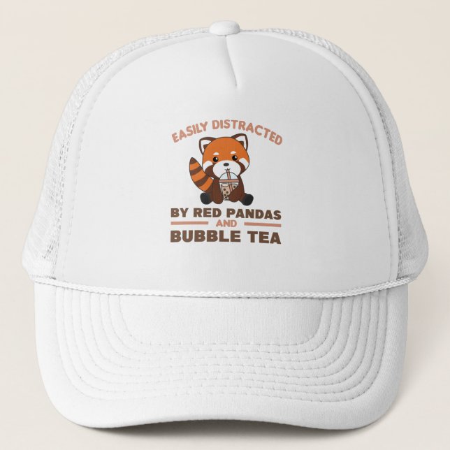 Bubble Tea Red Panda Chocolate Cute Animals Boba Trucker Hat (Front)