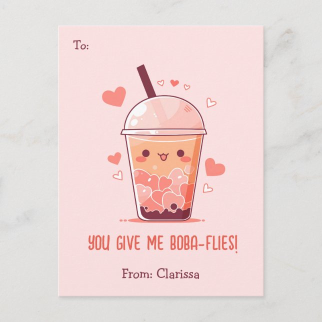 Bubble Tea Valentines Day Card Kids Funny Boba (Front)