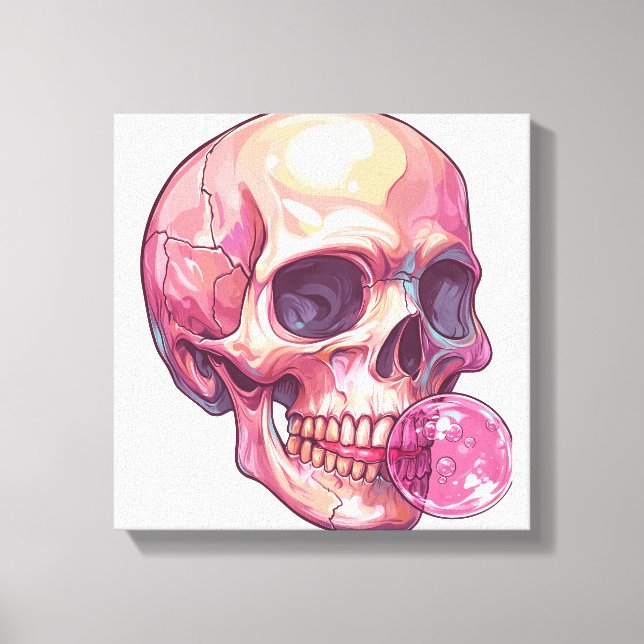 Bubble Trouble Skull � Funny Gum Skeleton Canvas Print (Front)