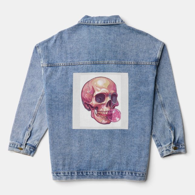 Bubble Trouble Skull � Funny Gum Skeleton Denim Jacket (Back)