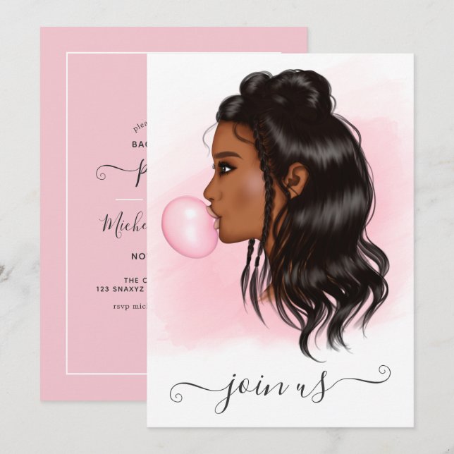 Bubblegum African American Bachelorette Party Invitation (Front/Back)
