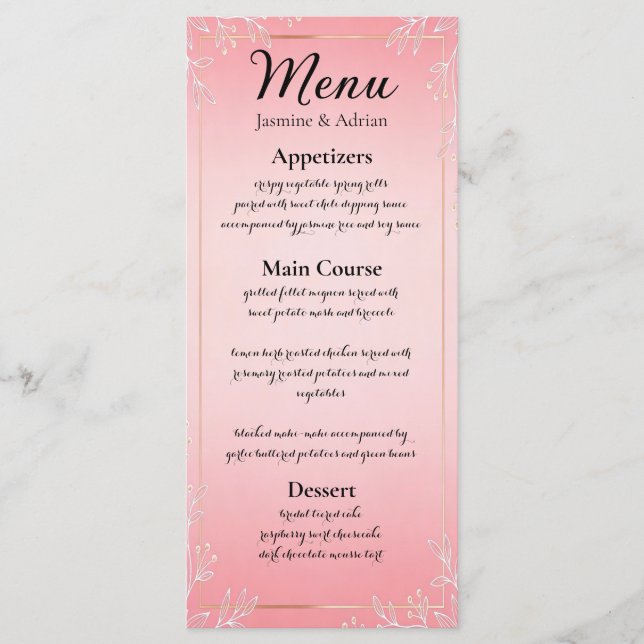 Bubblegum Blush Wedding Menu (Front)