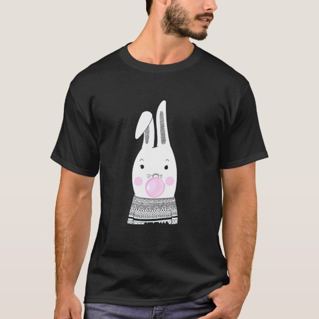 Bubblegum Bunny Blowing Bubble Easter Day Cool Rab T-Shirt (Front)