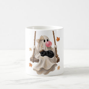 Bubblegum Ghost & Black Cat Swing Halloween Coffee Mug