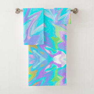 Bubblegum Marble Texture Liquid Paint Mixture Bath Towel Set