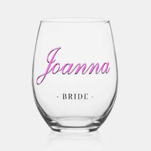 Bubblegum Pink 3D Elegant Name Bridesmaid  Stemless Wine Glass
