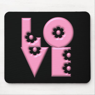 Bubblegum Pink 3D LOVE Square Mouse Mat