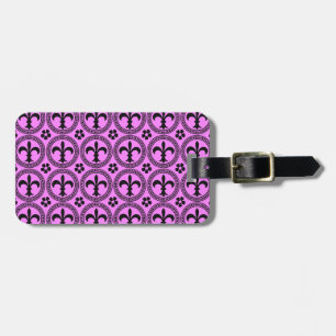 Bubblegum Pink And Black Fleur De Lis Pattern Luggage Tag
