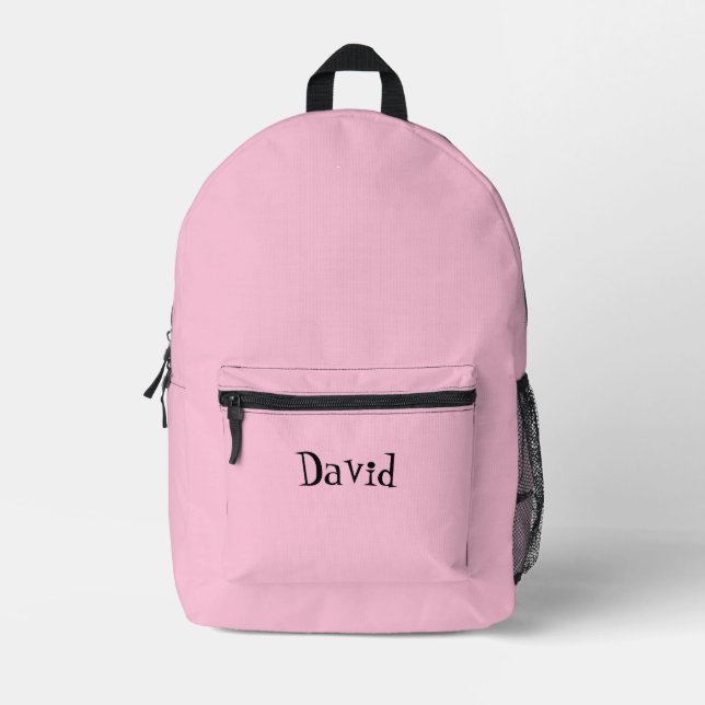 Bubblegum Pink and Black Personalised Name  Printed Backpack (Front)