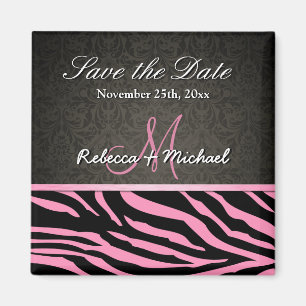 Bubblegum Pink & Black Zebra Stripes Save the Date Magnet