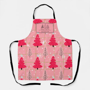 Bubblegum Pink Christmas Tree Snowflake Apron