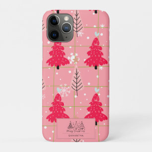 Bubblegum Pink Christmas Tree Snowflake iPhone 11 Pro Case