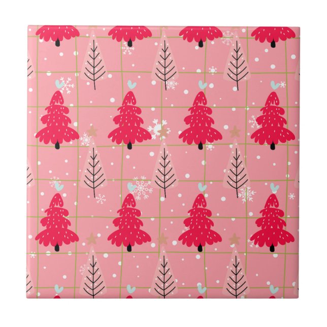 Bubblegum Pink Christmas Tree Snowflake Tile (Front)