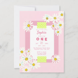 Bubblegum Pink Daisies Frame Little Miss One Bday Invitation