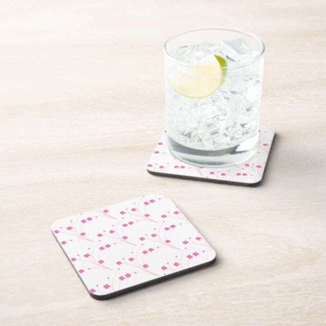 Bubblegum Pink Flowers, Small Floral Print Coaster (Right Side)