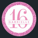 Bubblegum Pink Glitter Favour Sticker Label<br><div class="desc">Pink Glitter border with bubblegum pink coloured customisable birthday age and name text. Great accent for elegant and modern princess birthday for little girls, Bat Mitzvah celebrations, sweet sixteen, 16th birthday parties, Quinceaneras, baby showers, bridal showers, and weddings. The artwork is a printed image of glitter - no real glitter...</div>