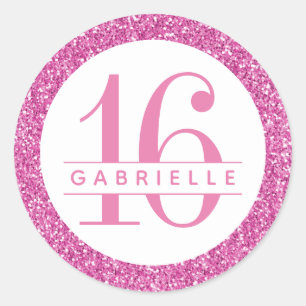 Bubblegum Pink Glitter Favour Sticker Label