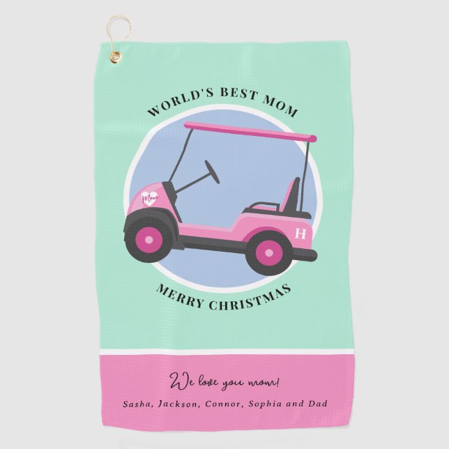 Bubblegum Pink Golf Cart Mum's Golf Towel (Front)