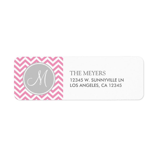 Bubblegum Pink & Grey Modern Chevron with Monogram (Front)