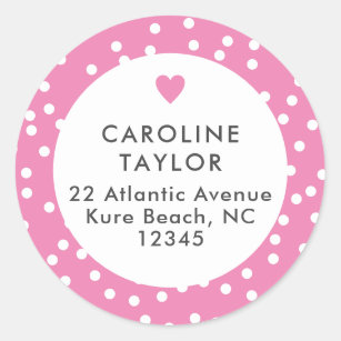 Bubblegum Pink Heart & Dots Cute Girly Address Classic Round Sticker